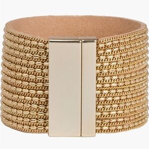 NWT SAACHI Rock n’ Roll Chain and Leather Cuff Bracelet